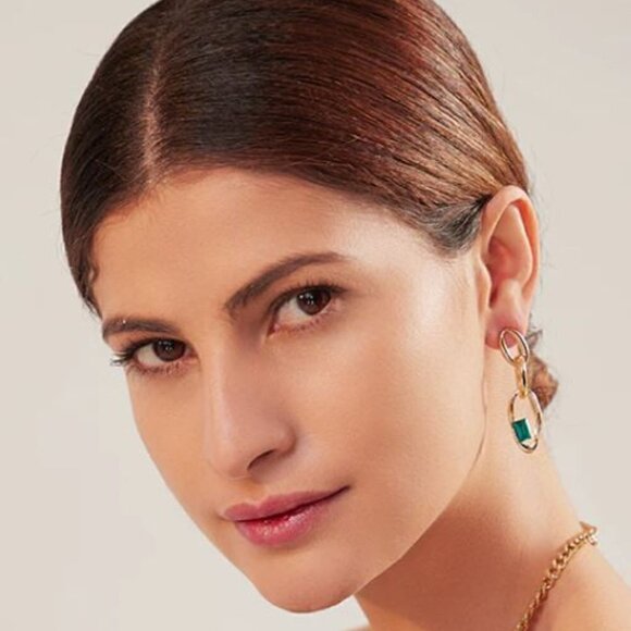 Gold Plated Copper/Emerald Cubic Zirconia Stone Earrings - Picture 6 of 6